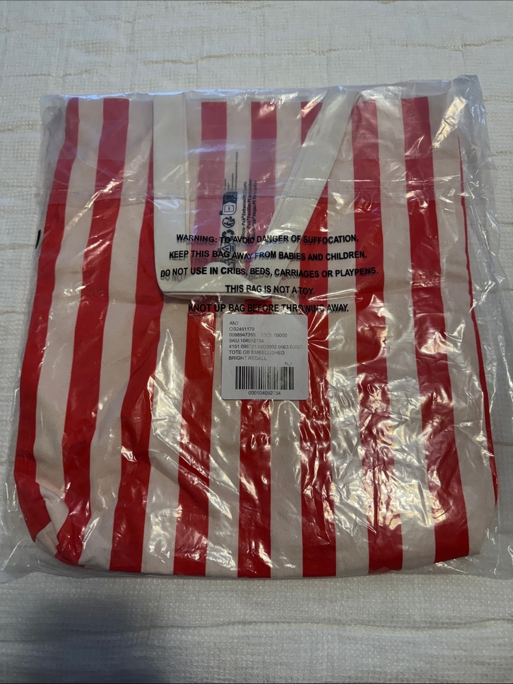 Anthropologie Beaded Pink & Red Striped Tote with Lemon Accent - Picture 2 of 5